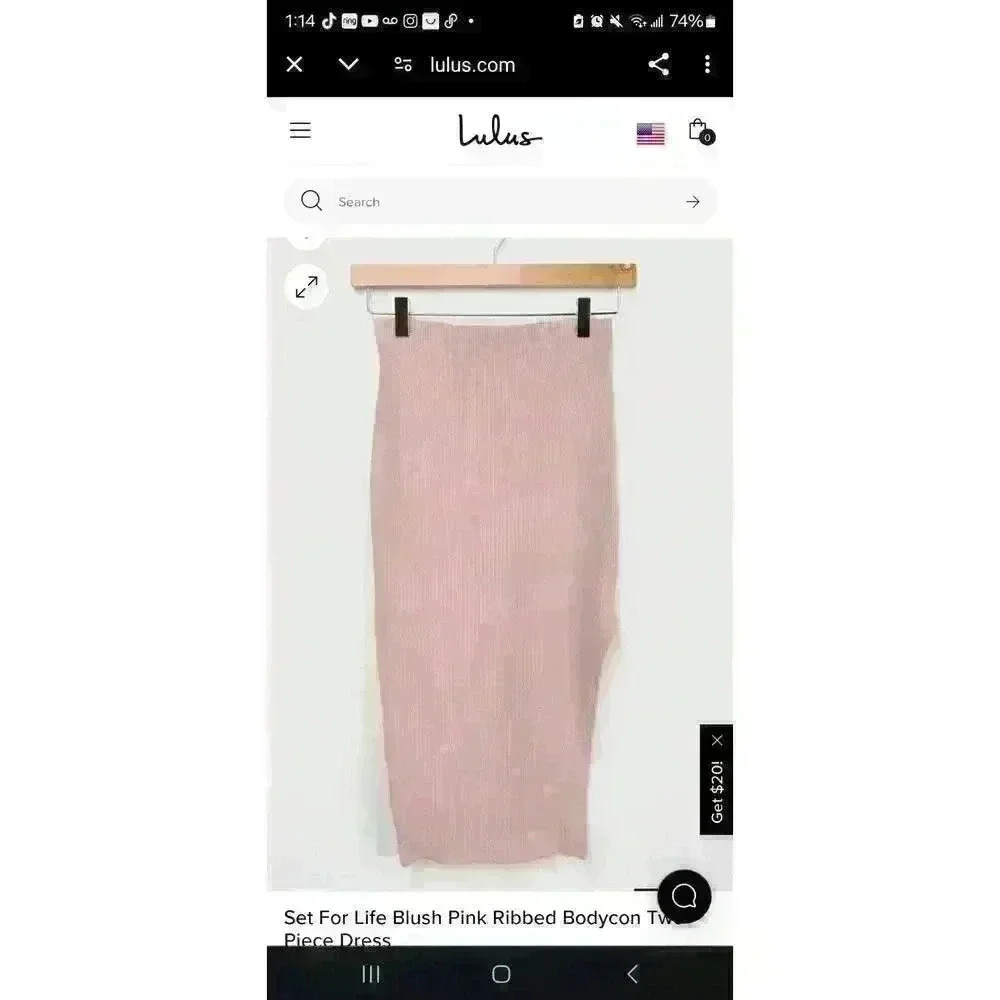 Lulus Set For Life Blush Pink Ribbed Bodycon Two-Piece Dress. Size Medium - Picture 9 of 9